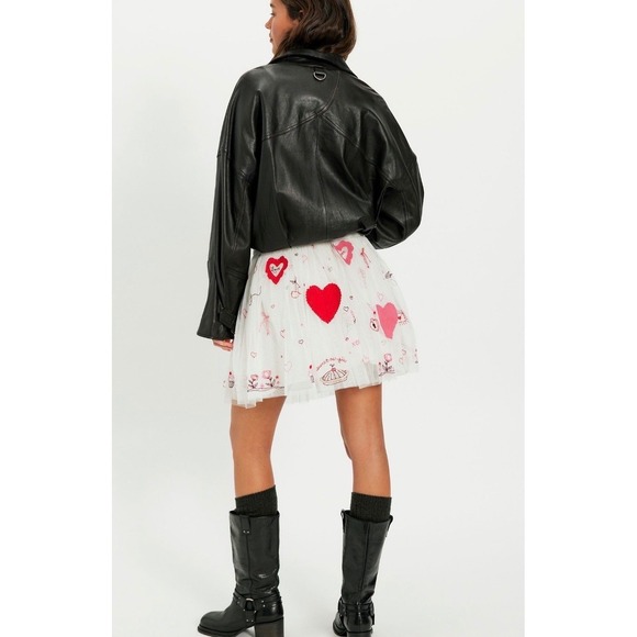 Free People Sketchbook Skirt Hearts Lace Mini Size Large NWT - Picture 4 of 4